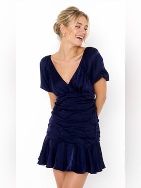 NWT Size 2 Express Women's Blue Satin Cocktail Dress